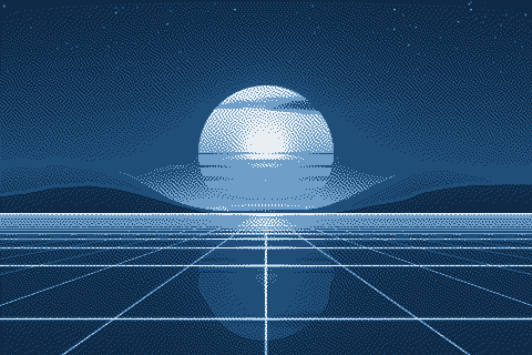 The sample sunset dithered to the Cyanotype palette with Atkinson