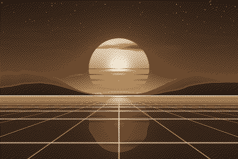 The sample sunset dithered to the Sepia palette with Atkinson