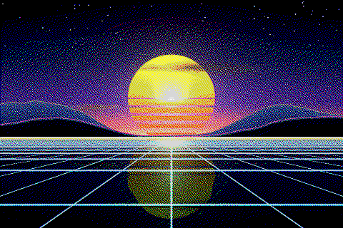 The sample sunset dithered to the ZX Spectrum palette with Atkinson