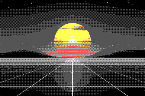The sample sunset dithered to the EGA palette with Bayer 2×2