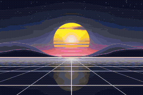 The sample sunset dithered to the PICO-8 palette with Bayer 2×2