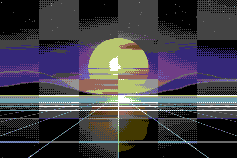 The sample sunset dithered to the Commodore 64 palette with Bayer 4×4