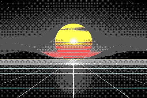 The sample sunset dithered to the EGA palette with Bayer 4×4
