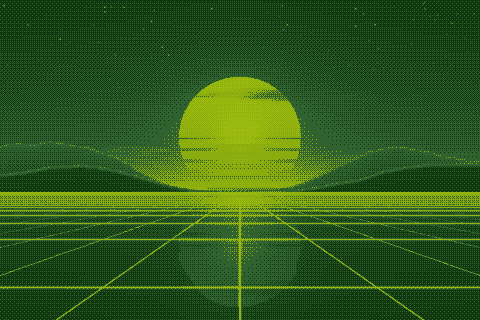 The sample sunset dithered to the Game Boy palette with Bayer 4×4