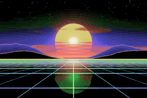 The sample sunset dithered to the MSX palette with Bayer 4×4