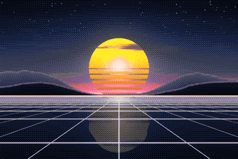 The sample sunset dithered to the PICO-8 palette with Bayer 4×4