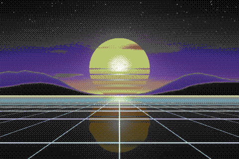 The sample sunset dithered to the Commodore 64 palette with Bayer 8×8