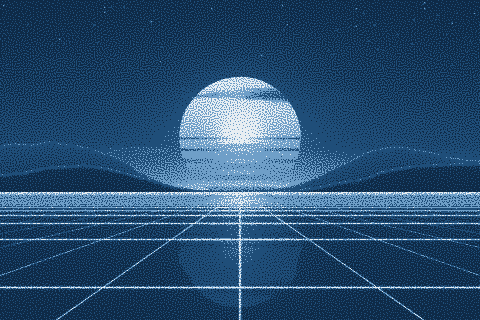 The sample sunset dithered to the Cyanotype palette with Blue Noise