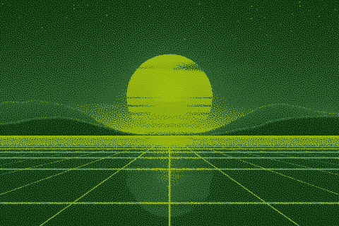 The sample sunset dithered to the Game Boy palette with Blue Noise