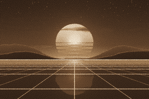 The sample sunset dithered to the Sepia palette with Blue Noise