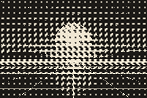 The sample sunset dithered to the Newsprint palette with Clustered Dot (Halftone Ordered)