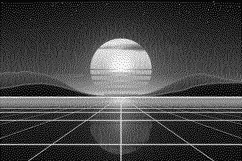 The same image dithered with Floyd–Steinberg in 1-bit black and white, 480 × 320 pixels