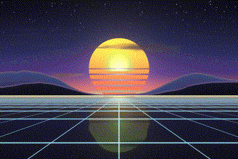 The sample sunset dithered to the EGA palette with Floyd–Steinberg