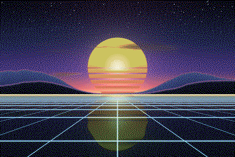 The sample sunset dithered to the MSX palette with Floyd–Steinberg