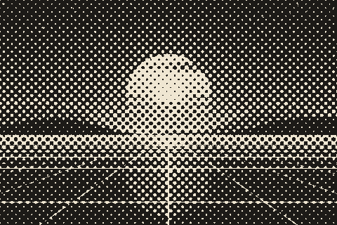 The sample sunset dithered to the Newsprint palette with Halftone