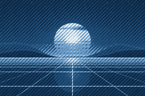 The sample sunset dithered to the Cyanotype palette with Line Screen