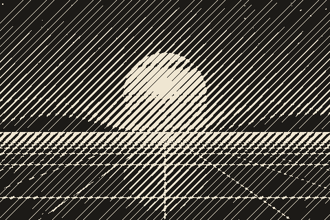 The sample sunset dithered to the Newsprint palette with Line Screen
