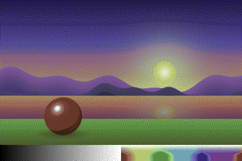 The sample image dithered with the Commodore 64 palette