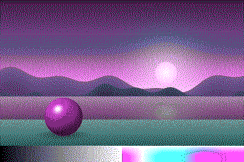 The sample image dithered with the CGA cyan/magenta palette