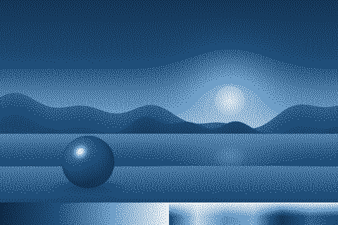 The sample image dithered with the Cyanotype palette
