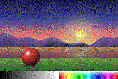 The sample image dithered with the EGA palette