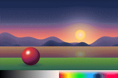 The sample image dithered with the PICO-8 palette