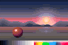 The sample image at 136 by 91 pixels, PICO-8 palette, 2×2 Bayer pattern