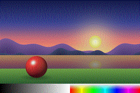 The sample image dithered with the ZX Spectrum palette